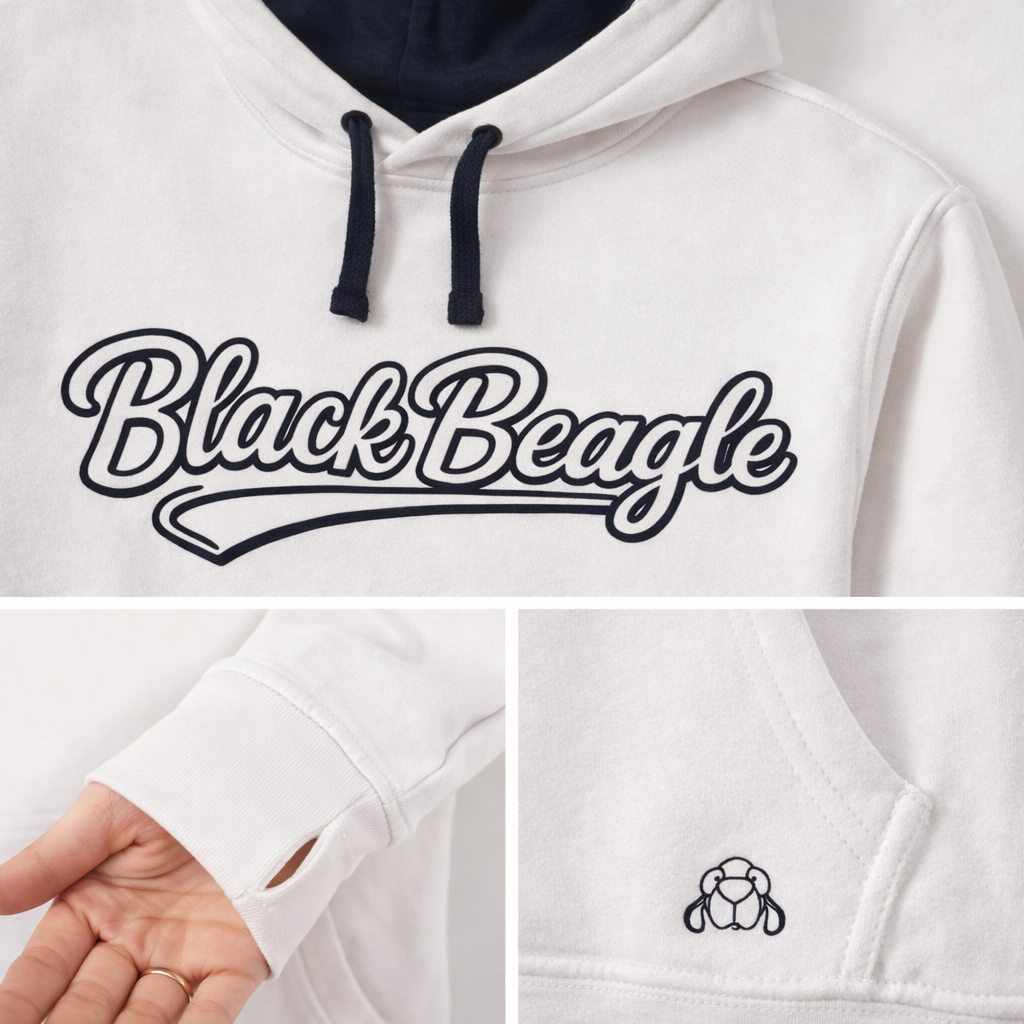 Sudadera Blanca Capucha Black Beagle